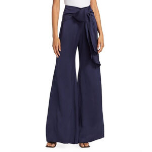 Silvia Tcherassi Noa Pants Navy Satin Tie Waist Trousers NWT Size Medium